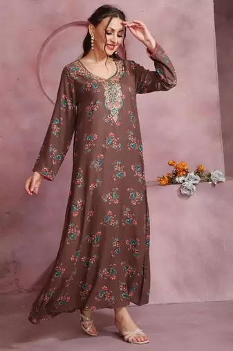 A line dress with colourful thread work Embroidery