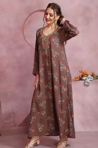 A line dress with colourful thread work Embroidery