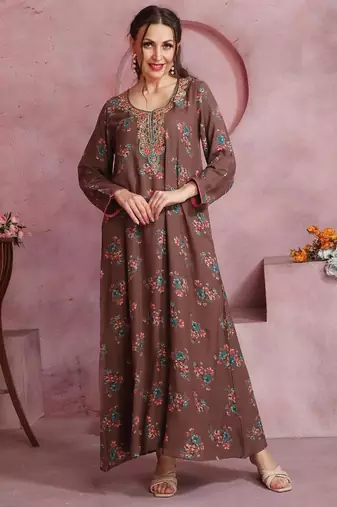 A line dress with colourful thread work Embroidery