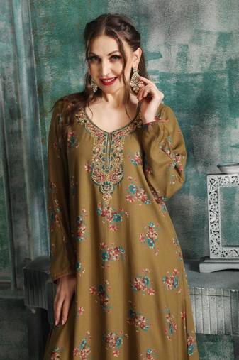 A line dress with colourful thread work Embroidery