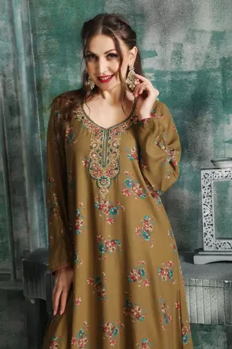 A line dress with colourful thread work Embroidery