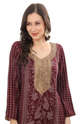 Floral printed a-line jalabiya with threadwork
