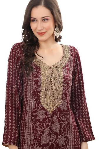 Floral printed a-line jalabiya with threadwork
