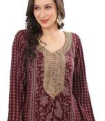 Floral printed a-line jalabiya with threadwork