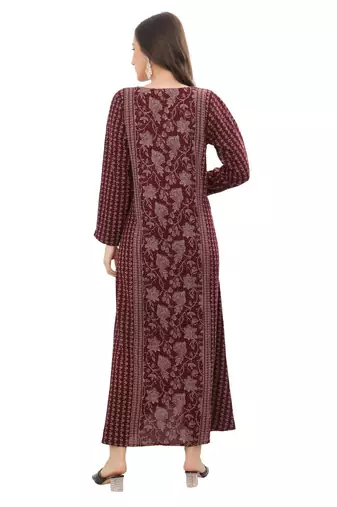Floral printed a-line jalabiya with threadwork