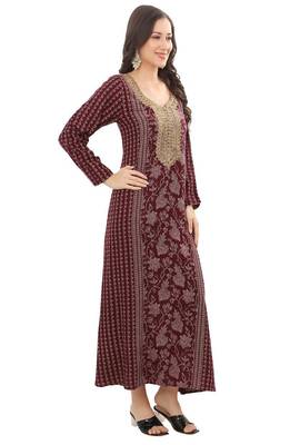 Floral printed a-line jalabiya with threadwork 3