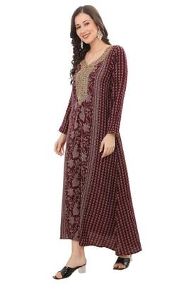 Floral printed a-line jalabiya with threadwork 4