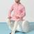 Pink cotton blend kurta pajama set for men with geometric print