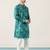 Green cotton blend kurta for men with printed design