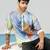 Cream cotton blend short kurta for men with printed design