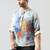 Cream cotton blend short kurta for men with printed design