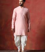Peach cotton blend kurta for men with solid print