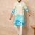 Cream cotton blend kurta for men with ombre print
