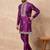 Purple silk blend kurta set for men with daman embroidered work