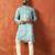 Sky blue cotton blend kurta for men with printed design
