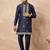 Navy blue silk blend kurta set for men with daman embroidered work