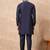 Navy blue silk blend kurta set for men with daman embroidered work
