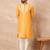 Yellow cotton blend kurta for men with embellished beads work