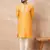 Yellow cotton blend kurta for men with embellished beads work