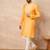 Yellow cotton blend kurta for men with embellished beads work