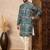 Green cotton blend kurta for men with printed design