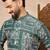 Green cotton blend kurta for men with printed design