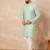 Green cotton blend kurta for men with zig zag print