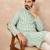 Green cotton blend kurta for men with zig zag print