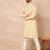 Yellow cotton blend kurta for men with zig zag print