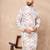 White cotton blend kurta for men with printed design