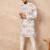 White cotton blend kurta for men with printed design