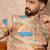 Beige cotton blend kurta for men with ethnic motifis print