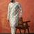 Green cotton blend kurta for men with printed design