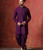 Purple cotton blend kurta for men with solid print