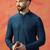 Blue cotton blend kurta for men with embroidered work