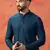 Blue cotton blend kurta for men with embroidered work