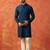 Blue cotton blend kurta for men with embroidered work