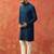 Blue cotton blend kurta for men with embroidered work