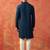 Blue cotton blend kurta for men with embroidered work