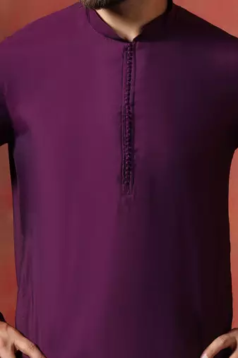 Purple cotton blend kurta for men with solid print