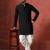 Black cotton blend kurta for men with solid print