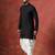Black cotton blend kurta for men with solid print