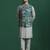 Green cotton blend nehru jacket for men with ethnic motifis print