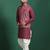 Red cotton blend nehru jacket for men with floral print