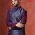Navy blue jacquard nehru jacket for men with embroidered work