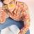 Orange cotton blend short kurta for men with printed design