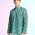 Green cotton blend short kurta for men with printed design