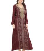 Golden thread embroidery A-Line Jalabiya on fancy printed fabric