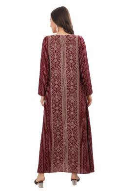 Golden thread embroidery A-Line Jalabiya on fancy printed fabric 2
