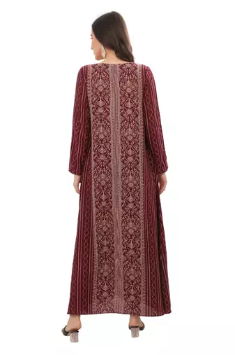 Golden thread embroidery A-Line Jalabiya on fancy printed fabric